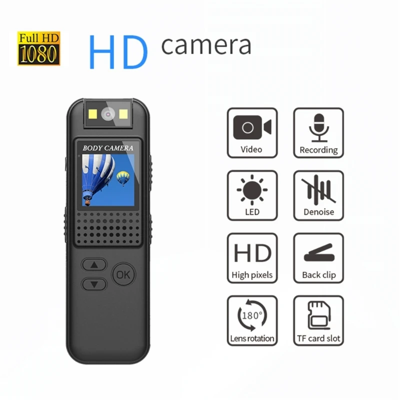 

CS08 Mini Wearable Camera 1080P Sports Camcorder 0.85-inch LCD Screen Display with Infrare LED Lights Wireless Recorder DropShip