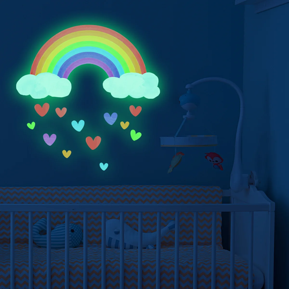 

Мультяшные радужные светящиеся наклейки на стену, наклейки «сделай сам» в виде облака, сердца, для детской комнаты, домашние украшения