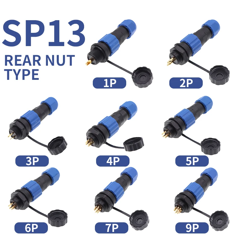 

IP68 Waterproof Aviation Plug Socket Sp13 Industrial Connector Male And Female Butt Nut Flange 1/2/3/4/5/6/7/9 pin Panel Mount