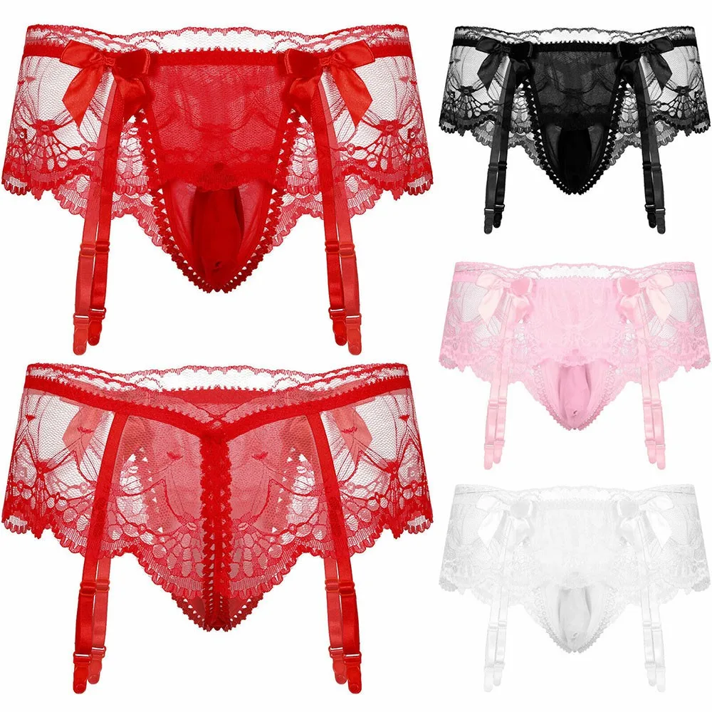 

Mens Breathbale Lingerie Panties Underwear See Through Lace Briefs With Garter Sexy Jockstrap Ulta-thin See Through Underpants