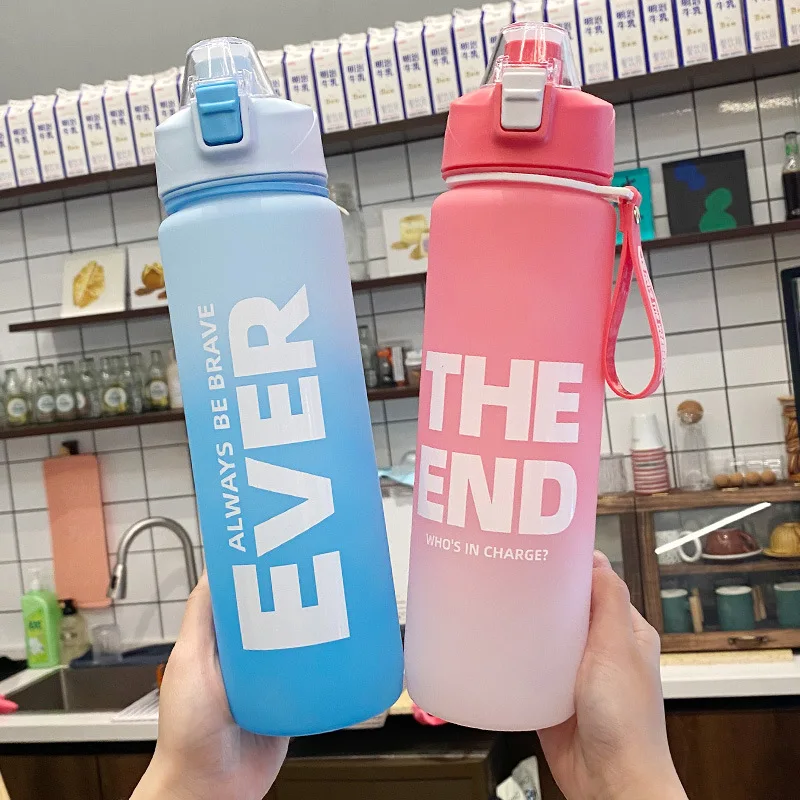 

Gradient Color Water Cup Frosted 1l Casual Cup Plastic With Time Marker Straw Cup Hot Outdoor Water Bottle Large Capacity Newest