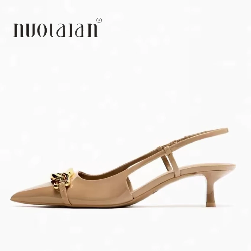 Женские босоножки на высоком каблуке туфли-лодочки с цепочкой и котятами Офисная