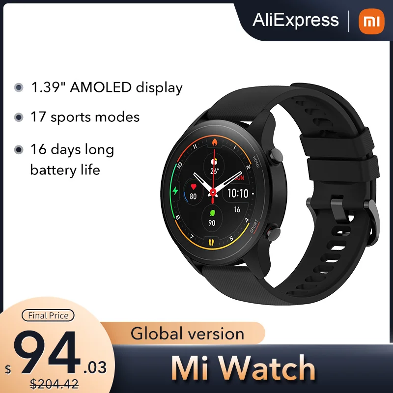

Xiaomi Mi Watch Blood Oxygen GPS SmartWatch Bluetooth Fitness Heart Rate Monitor 5ATM Waterproof Mi Smart Watch Global Version