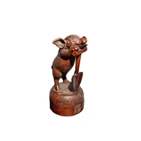 chinese carved wooden cute pig statue wood decor modern home gift laborious art