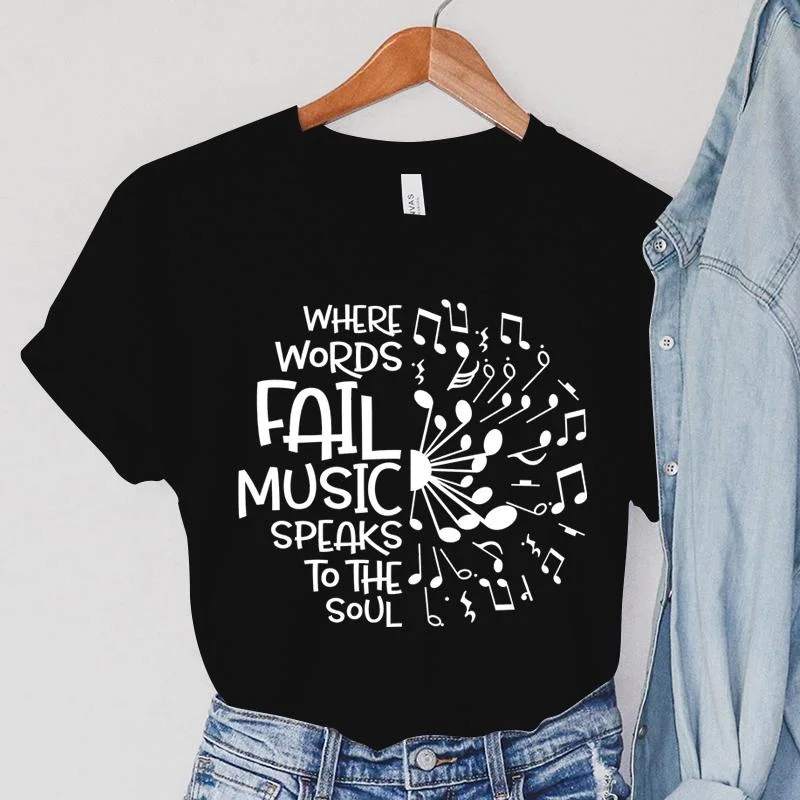 

Summer Women Fashion T-shirt 2023 Funny Where Words Fall Music Speaks To The Soul Graphic TShirt Clothes Vintage Ladies Tee Tops