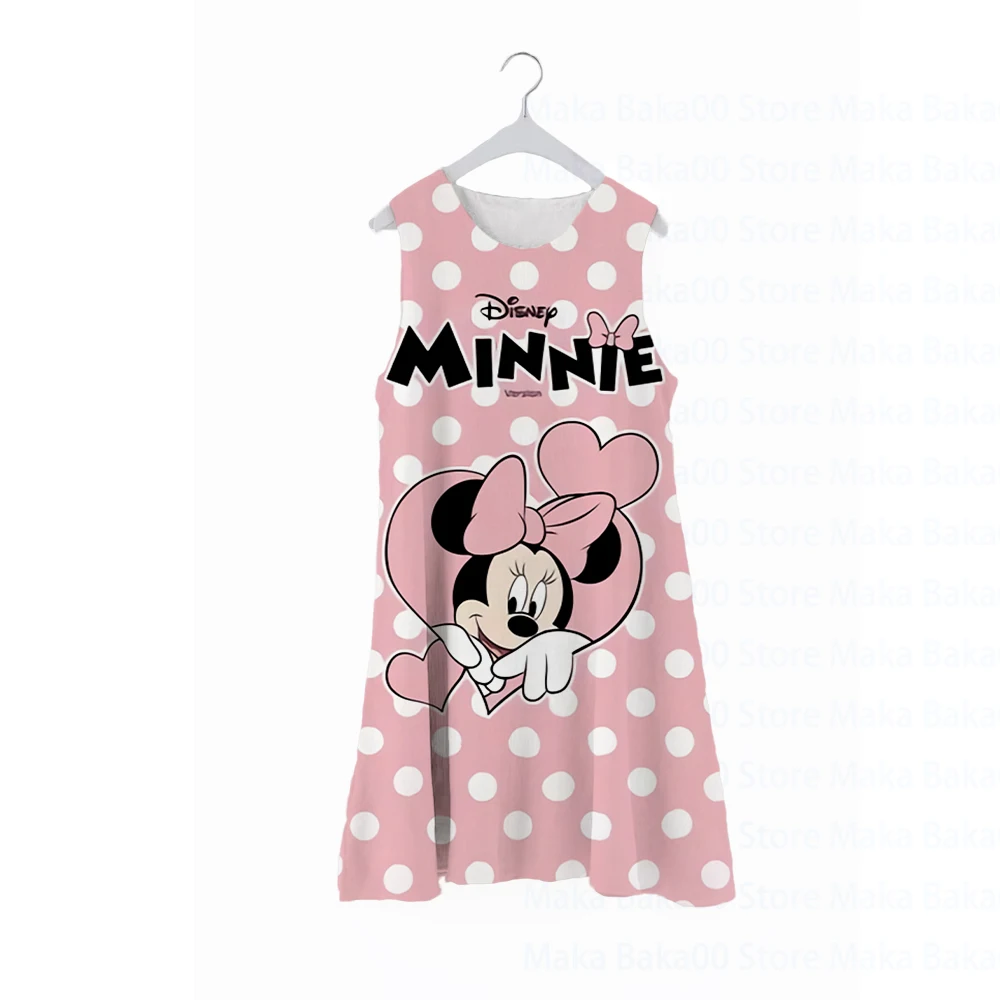 

New Disney Mickey and Minnie Kids Summer Casual Cute Pajama Dress Round Neck Sleeveless Printed Children's Dress