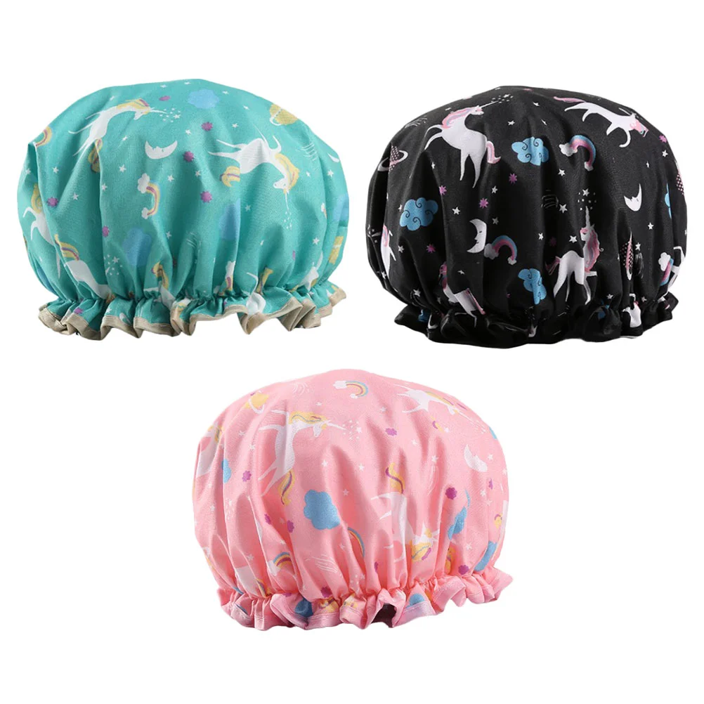 

3Pcs Double-tier Shower Hat Cartoon Housework Hat Chic Sleeping Hat