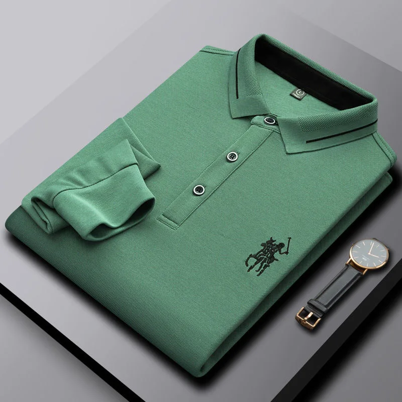 2022 new high-end fashion brand designer cotton polo shirt men's top Korean leisure long sleeve Lapel T-shirt Golf men's wear