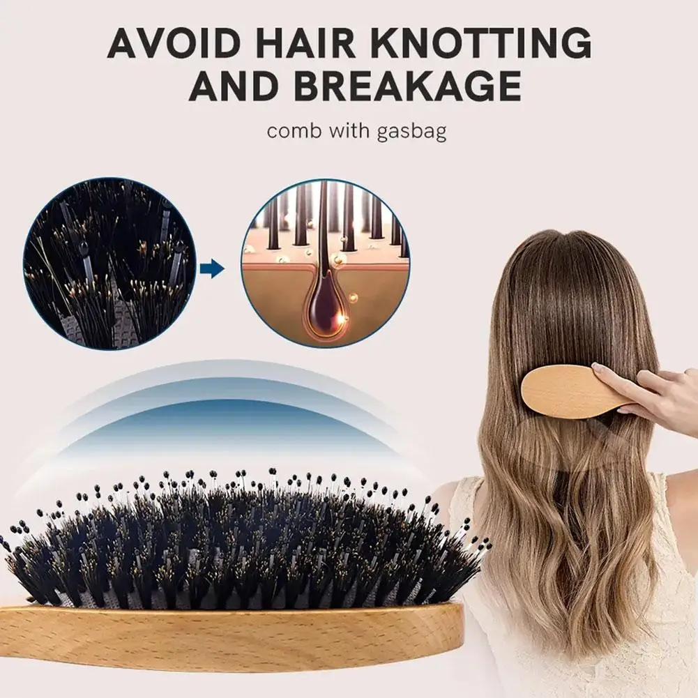 

1Pcs Women Massage Air Cushion Hair Comb With Natural Anti-Static Detangle Wet Handle Wooden Hairbrush Curly Y9J7