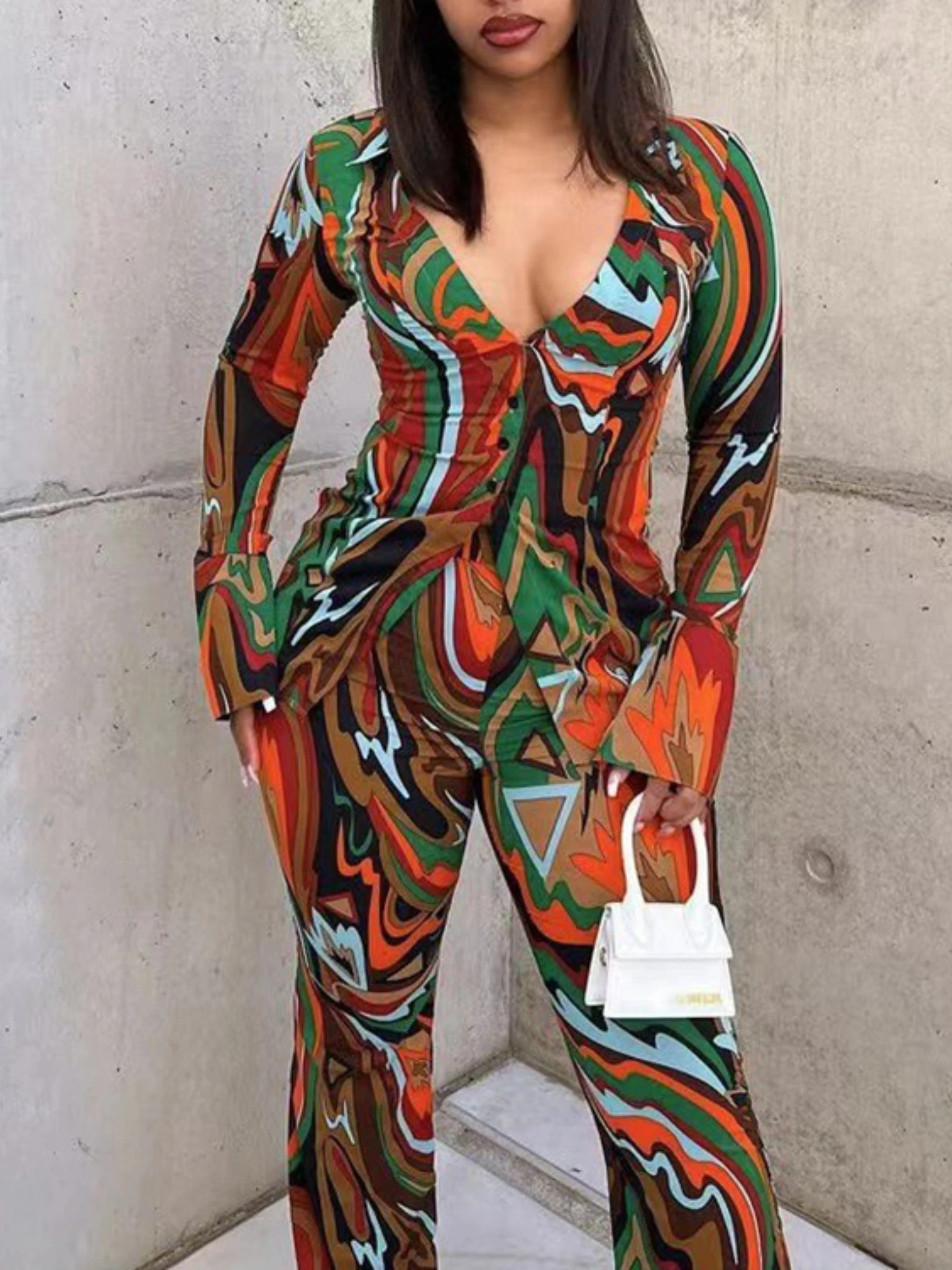 

Пикантная женская рубашка с волнистым принтом, костюм из двух предметов, элегантный однобортный Топ, пригородная одежда, Женские винтажные ...