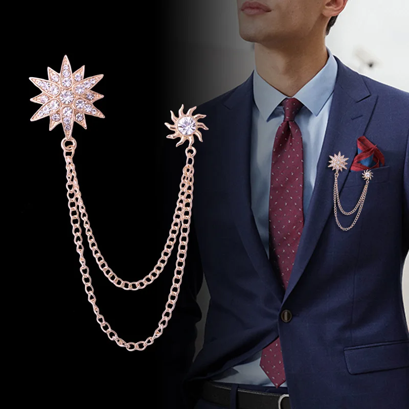 

Korean Fashion Rhinestone Star Brooch Crystal Tassel Chain Collar Pins Men's Suit Badge Wedding Party Luxulry Brooches Jewelry