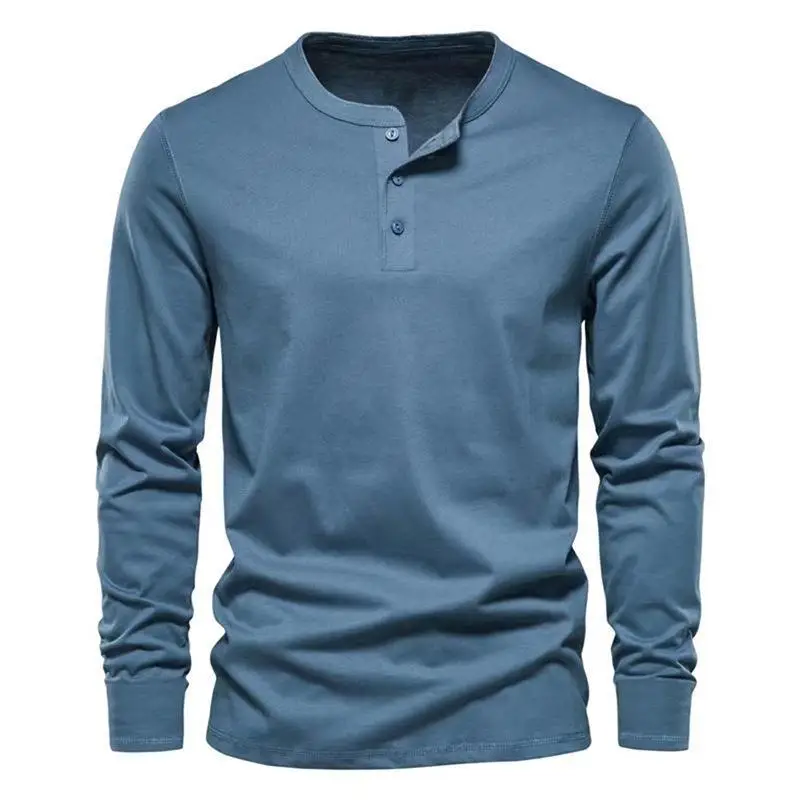 

European and American Men's Henry Collar Long Sleeve T-shirts