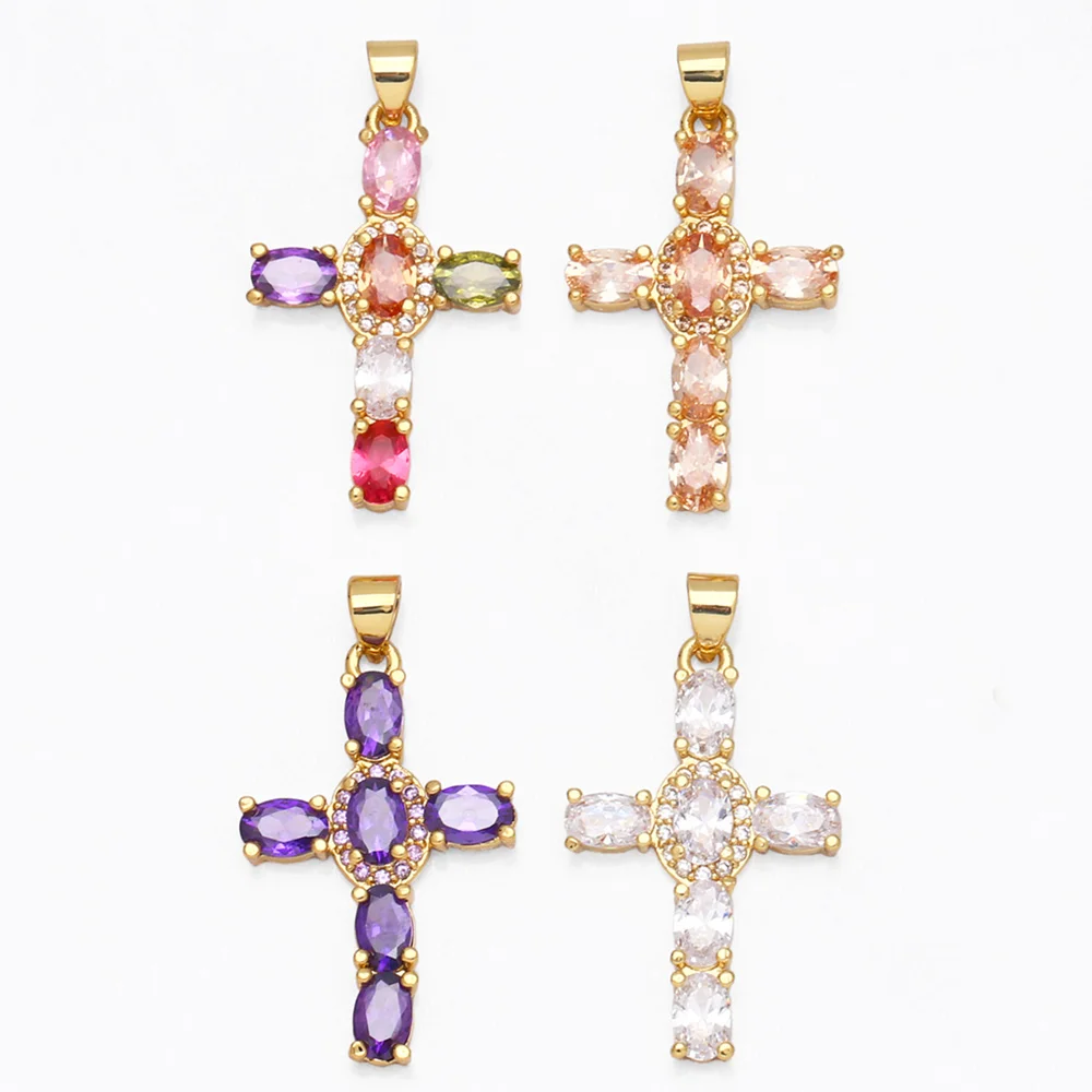 

OCESRIO Trendy Cross Necklace Pendant Gold Plated CZ Crucifix Pendant for Jewelry Making Supplies Wholesale Bulk pdta705