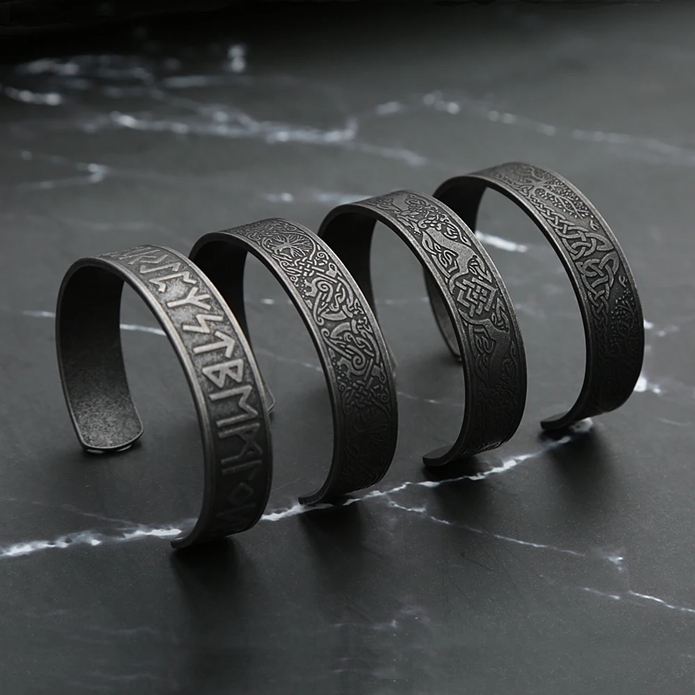 Rune vintage pulseira para homens retro nordic viking árvore da vida pulseira biker aço inoxidável moda jóias amuleto presente