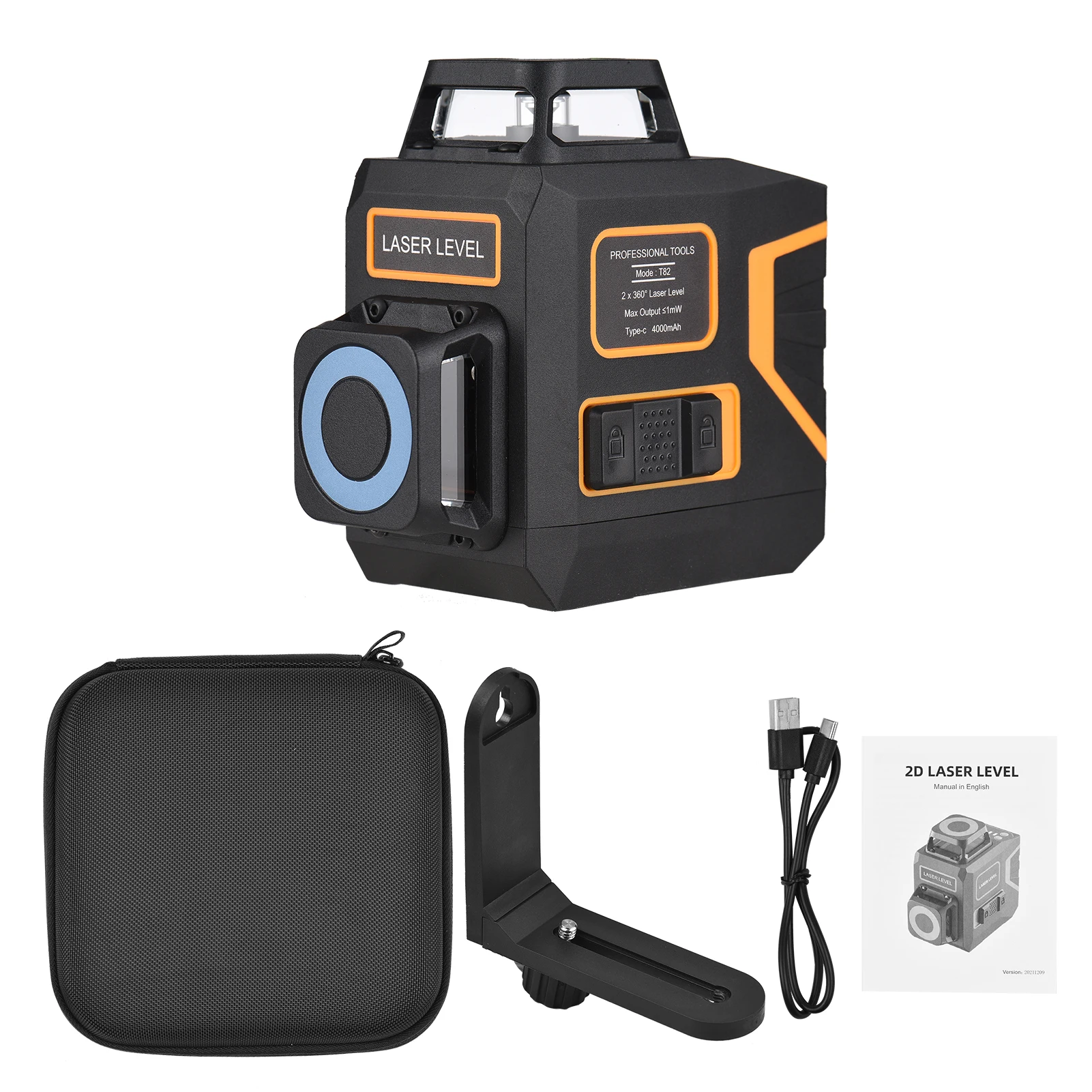 

2D самонивелирующийся лазерный уровень с крестообразным кронштейном, 2x360 градусов, горизонтальный и вертикальный зеленый луч, 8 лазерных линий, маркер