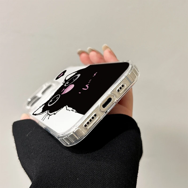Чехол с беспроводной зарядкой Black White Cat для iPhone 17 Air 16 E 15 14 Plus 13 12 Mini 11 Pro Max, прозрачный силиконовый чехол с краями (art.: 3920d455cbcb9) - 3920d455cbcb9