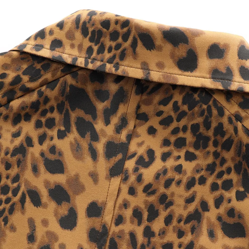 Тренчкот женский с леопардовым принтом модная винтажная однобортная длинная