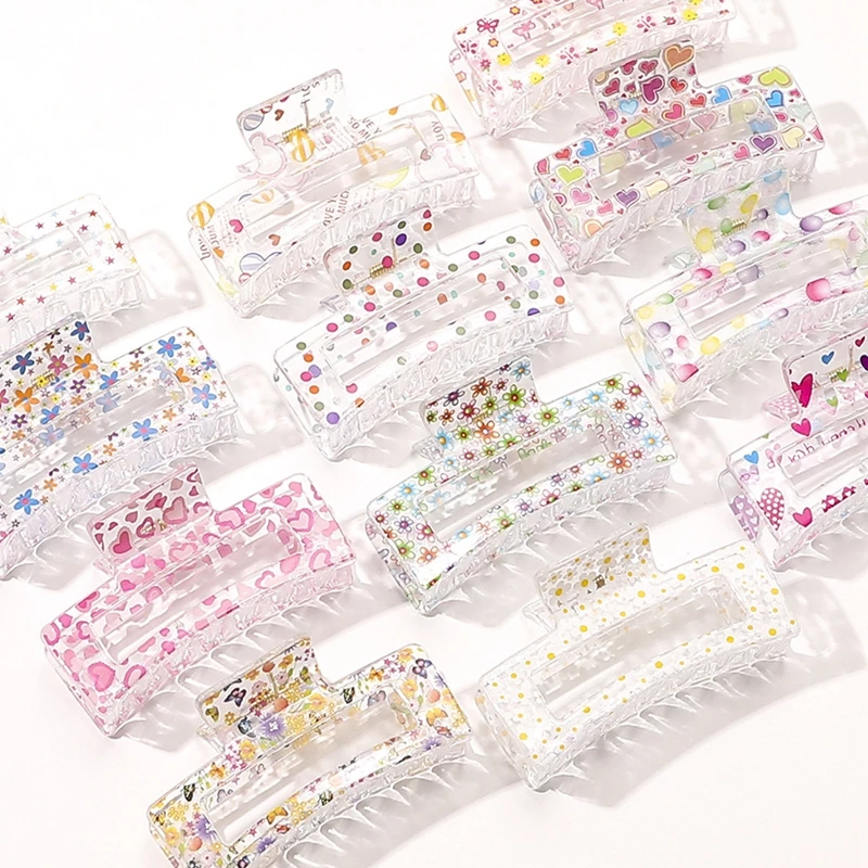 

Корейский зажим для волос с принтом в горошек, Цветочная пластина, квадратный зажим для волос, головной убор для девочек, аксессуары для вол...