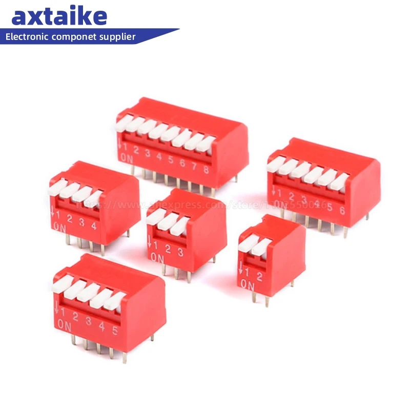 

10PCS 2.54mm Dial switch Slide Type DIP Switch Module 1/2/3/4/5/6/8/10Pin Bit Piano type Side switch Red Toggle Switch