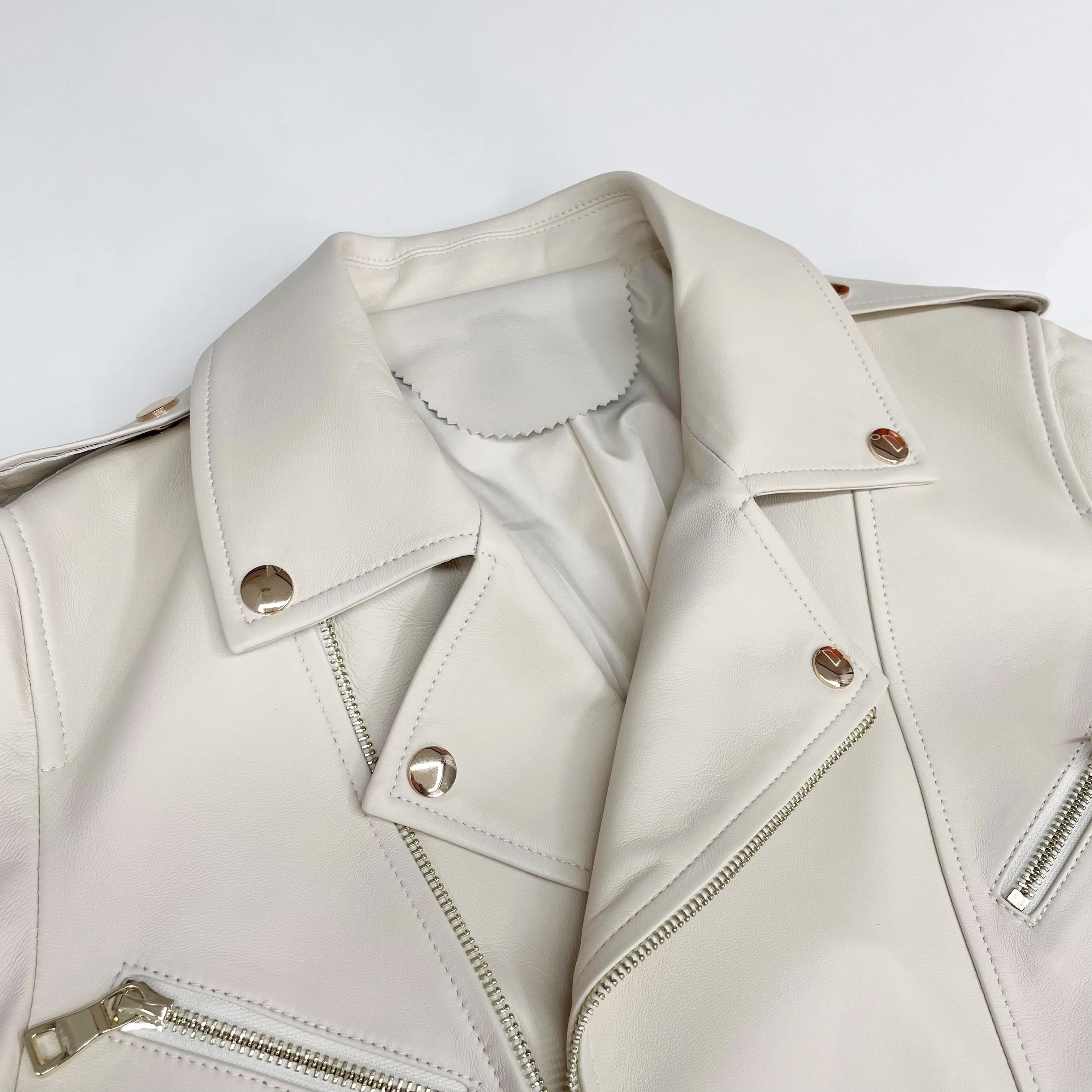 JANEFUR Genuine Leather Jacket Women 2023 New White Streetwear Fashion Moto Biker Zipper Real Sheepskin Coat