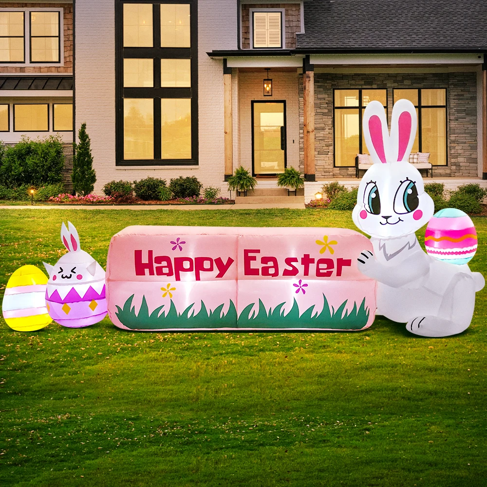 

New Easter Bunny Home Outdoor Inflatable Decoration Rabbit Egg Decorations Build In LED Light DIY Garden Party Prop