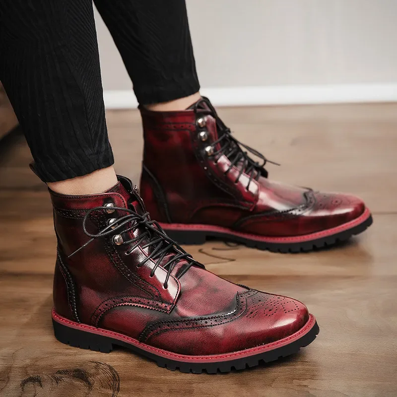 

Fashion Formal Men's boots British Style Brogue Shoes Man Mid Calf Dress Leather Boots Plus Size 38-48 Oxfords Bota Masculina