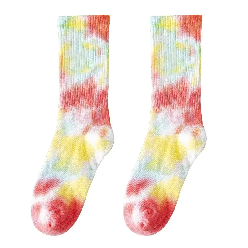 Tie-dye socks women's cotton mid-thigh socks men's personalized tide basketball skateboard sports socks four seasons long socks