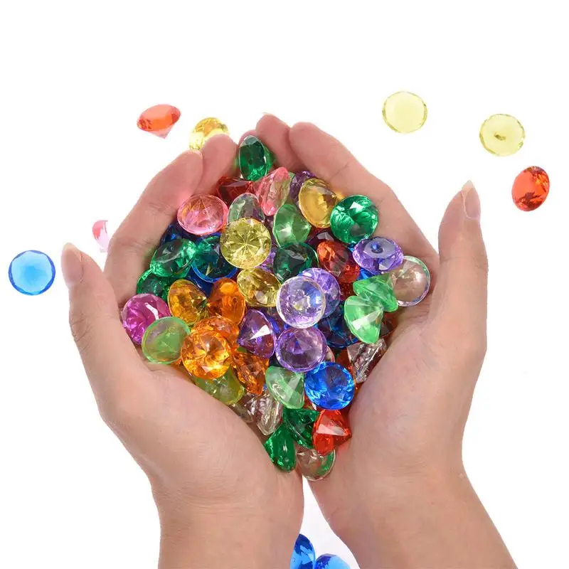 

100 Pieces Gemstone For Pool Diving Toys Colorful Diamonds Set With Treasure Box Dive Toys For Pool For Kids Summer Underwater