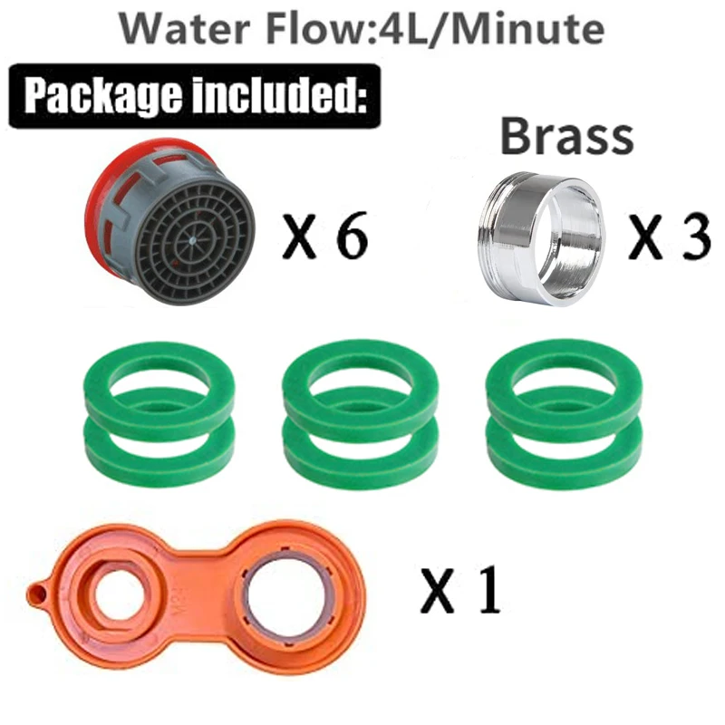

Сменный аэратор для смесителя 24 мм, фильтр для экономии воды с горлышком, кухонный Стандартный комплект (6 шт.), адаптер для смесителя для ванной комнаты