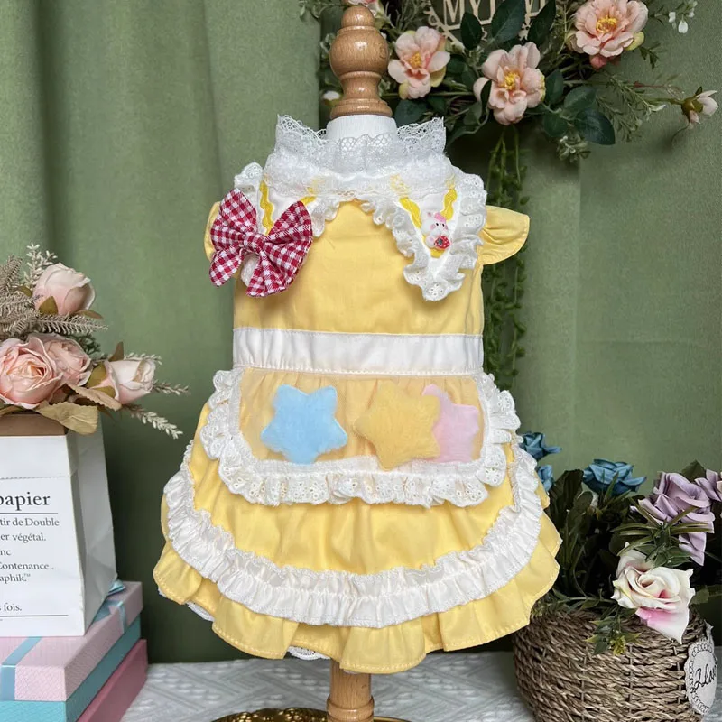 

Cotton Handmade Pet Dog Clothes Korean Cute Yellow Princess Dress For Small Medium Dog Chihuahua Poodle Puppy Outerwear Skirts