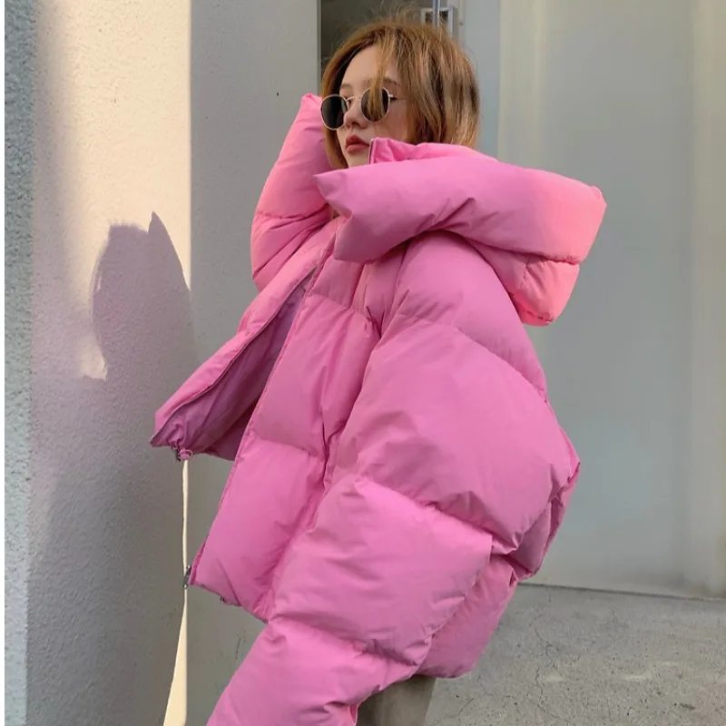 

2022 winter new Korean style fluffy hooded bread down jacket women thick loose short jacket
