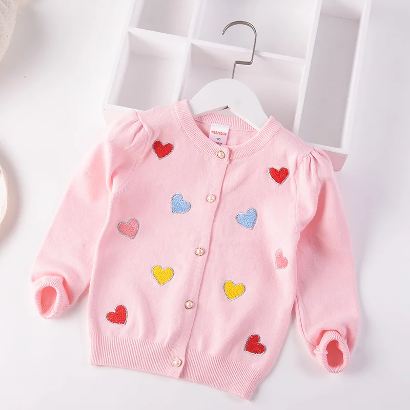 

Girls Sweaters Spring Autumn Childrens Love heart Embroidery Sweater Kids O-neck Cardigan Knitted Coat Toddler Girl Clothes Tops