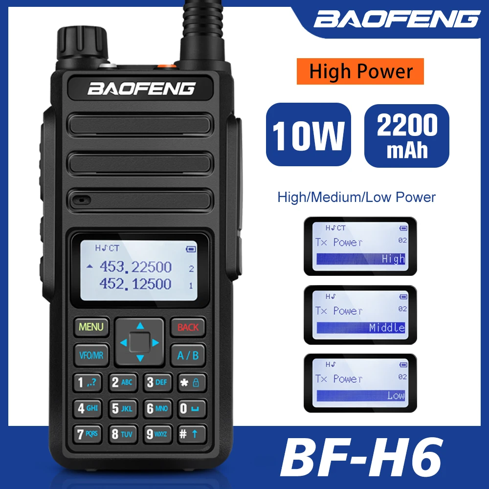 Baofeng High Power 10W Walkie Talkie BF-H6 Dual Band VHF UHF Portable Ham Radio Transmitter Two Way Radio for Hunting 10km