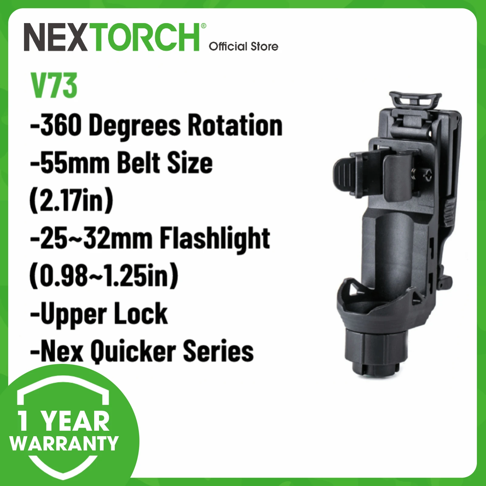 Nextorch Baton Holster Fondina Tattica Rotante Portatile A 360 Gradi Adatta Alla Larghezza Della Cintura 55Mm Compatibile Con Baton V73 Da 25-32Mm