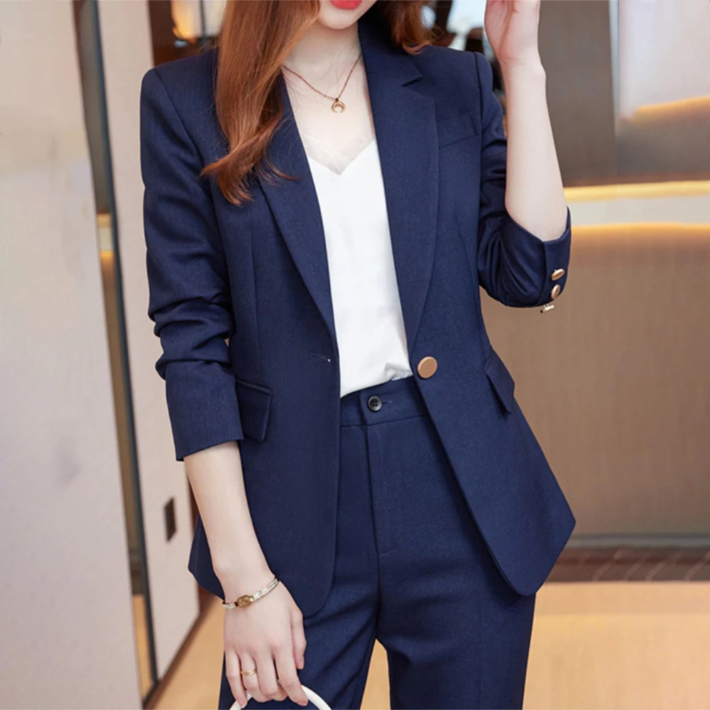 Women Casual Elegant Business Trousers Suit Office Ladies Slim Vintage Blazer Pantsuit Female Fashion Korean Clothes Two Pieces