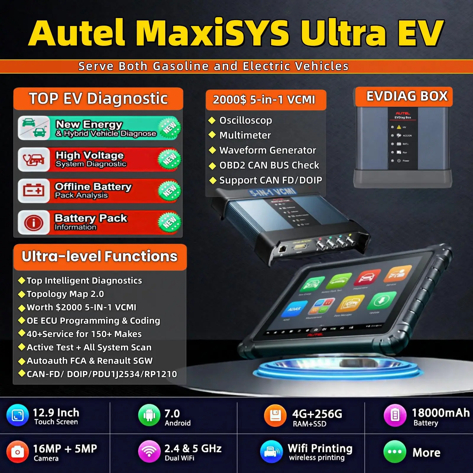 Autel MaxiSys Ultra EV обновленный MS919 MS909 2024 Топ сканер Интеллектуальный диагностический