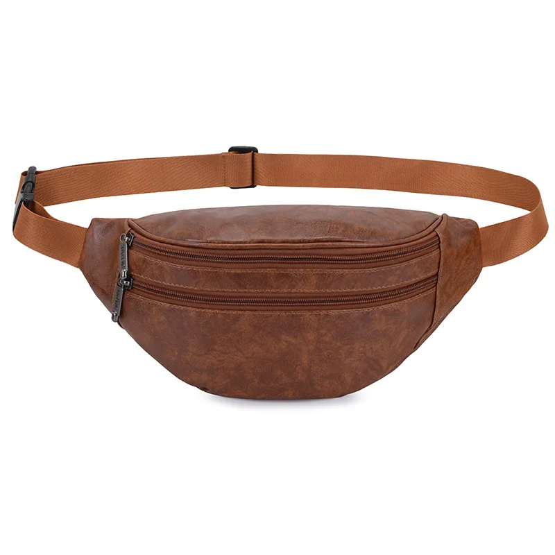Leather Fanny Packs for Men and Women Fashion PU Workout Travel Waist Bag Adjustable Bel tSling Crossbody Zipper Chest Bag Purse