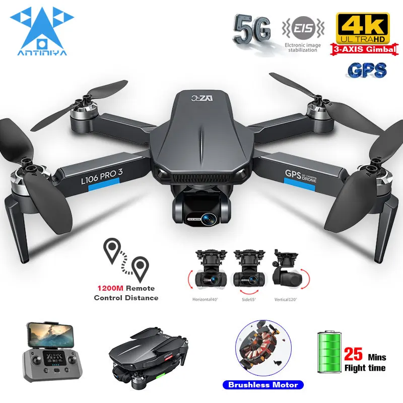 

ANTINIYA GPS Drone 4k Profesional 3-AXIS Camera Photography Brushless Motor FPV Foldable Quadcopter RC Helicopter Distance1200M