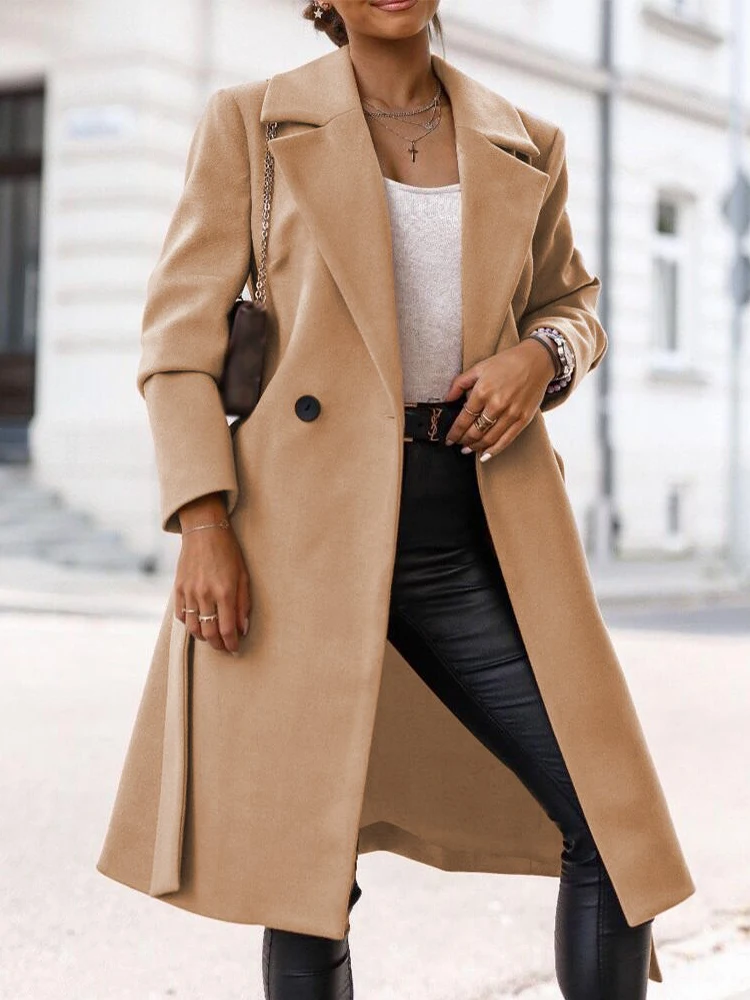 

All-match Coat Women Korean Fashion 2022 Winter Long Sleeve Double Breasted Belted Overcoat Casual Elegant Oversize Jacket