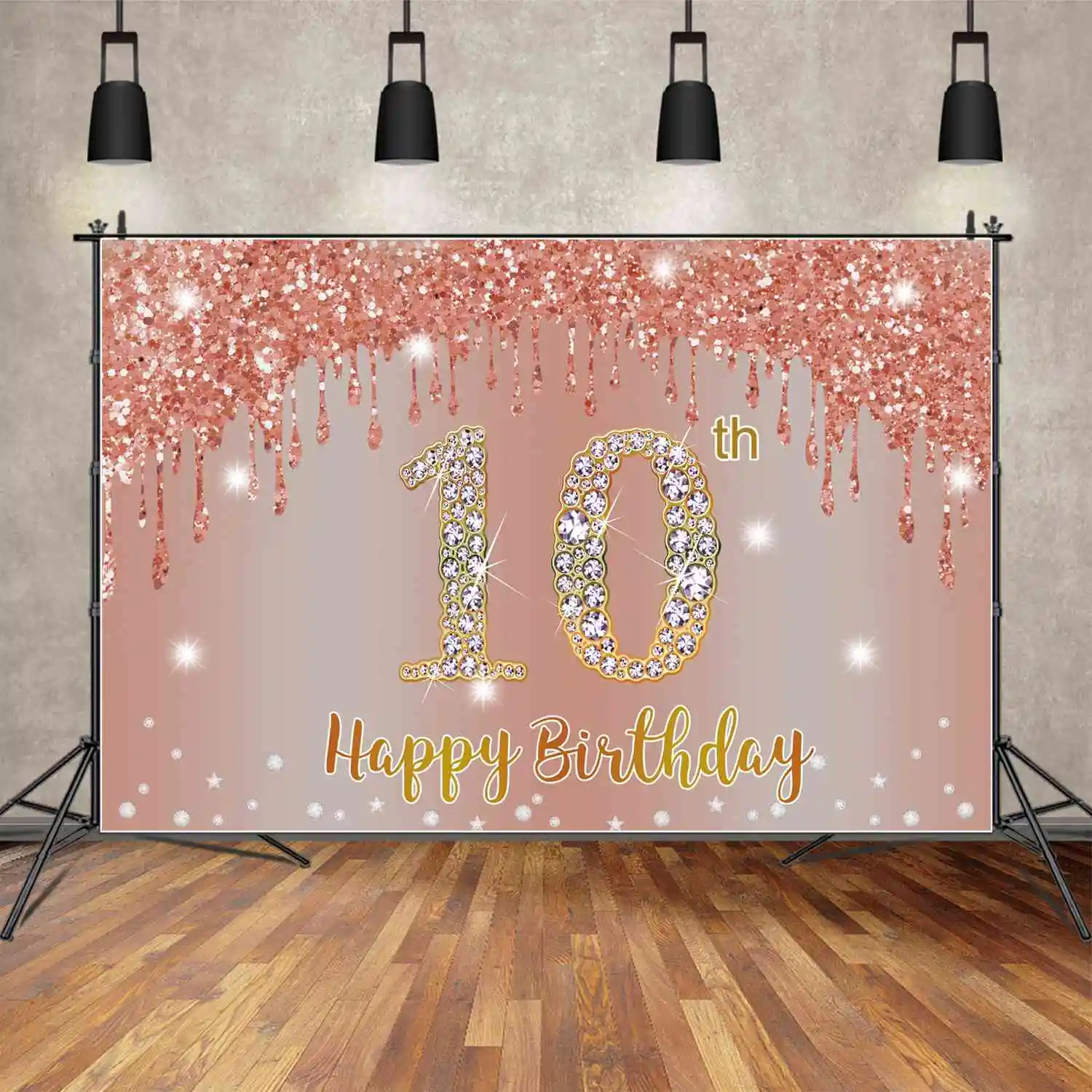 

MOON.QG Photography Background Children 10th Pink Glitter Happy Birthday Backdrop Banner Props Customized Party Wall Photo Booth