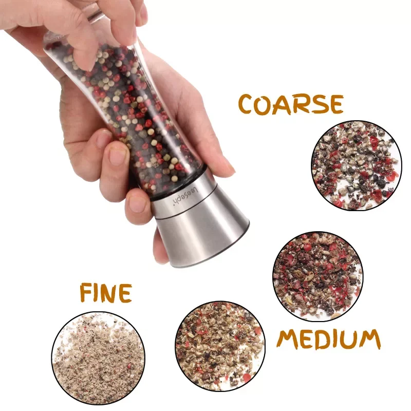 

Salt and Pepper Grinder Set of 2, Adjustable and Easy To Use, 304 Stainless Steel Top Thick Glass Body, kitchen tools