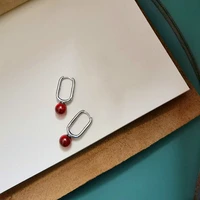 trendy style original design u shape earring red round ball small round ball stud earrings for women minimalist jewelry