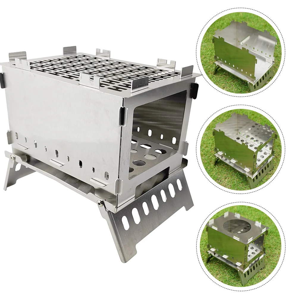 

1 Set Camping Stove Portable Stainless Steel Stove Wood Burning Stove BBQ Grill