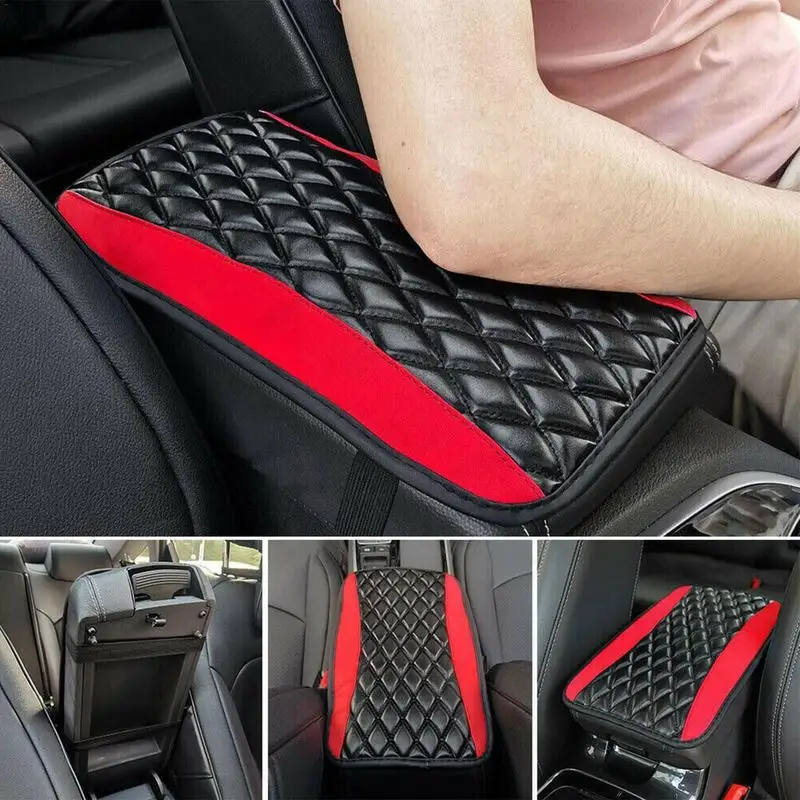 

2023 Wave Embroider PU Leather Car Armrest Mat Center Console Arm Rest Protection Cushion Auto Armrests Storage Box Cover Pad