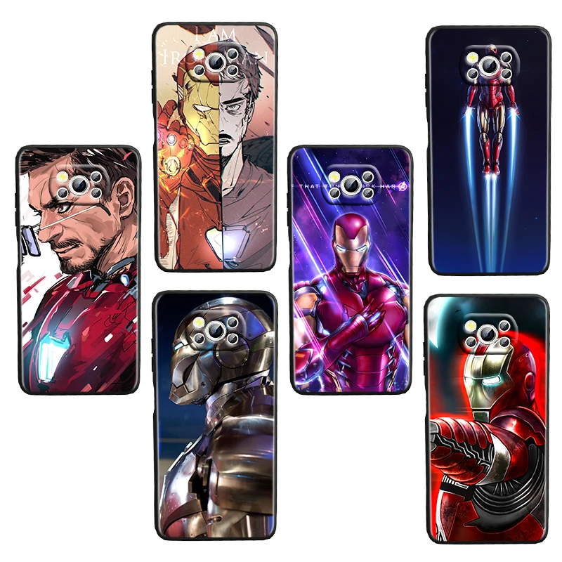 

Handsome iron man For Xiaomi Civi Mi Poco X3 NFC F3 GT M4 M3 2 X2 F2 Pro C3 F1 Black luxury Silicone Soft Cover Funda Phone Case