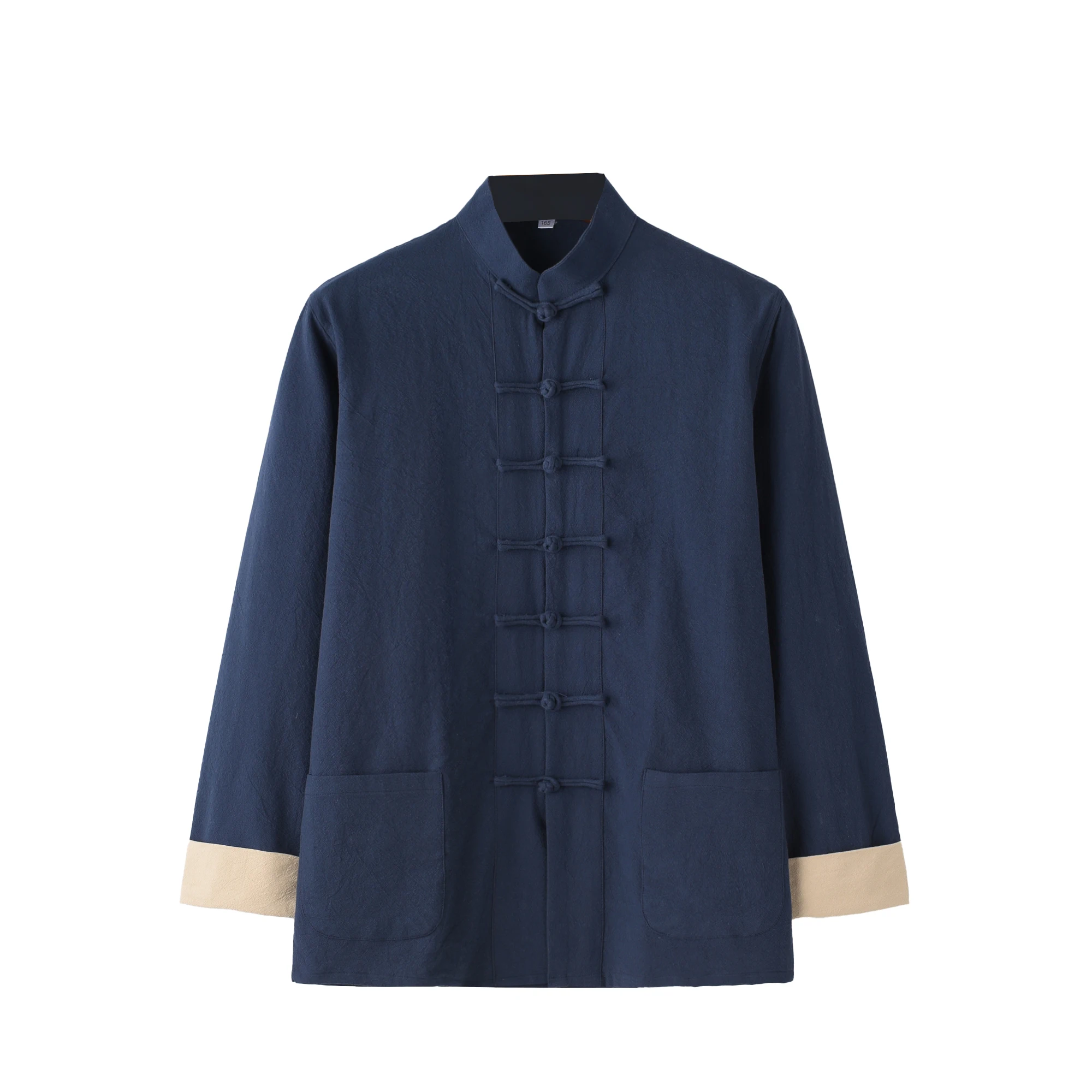 Мужская хлопковая рубашка с длинными рукавами и карманами цвета в ассортименте