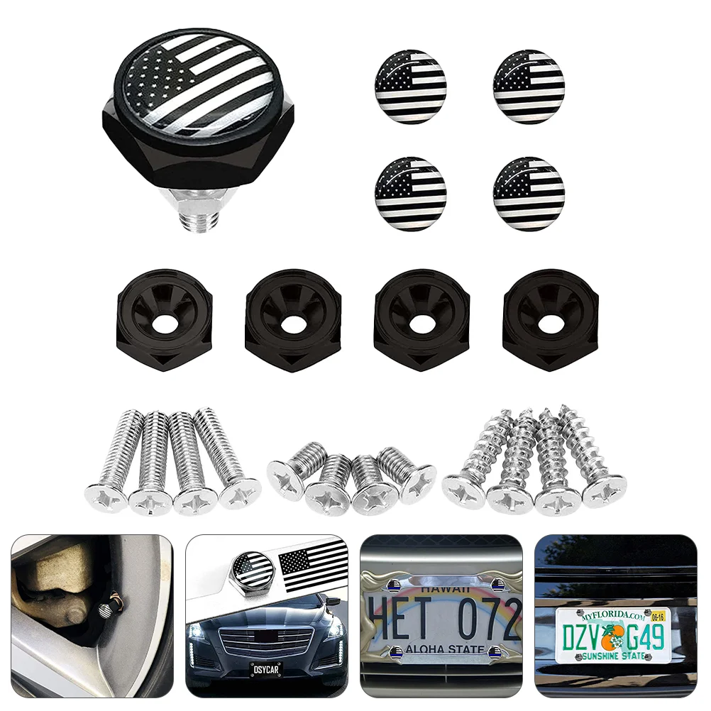 

4 Sets License Plate Screws Kit USA Flag License Plate Screw