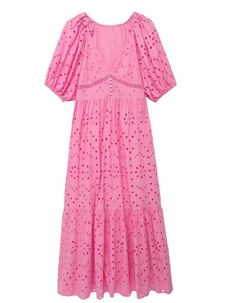 

Женское ажурное винтажное платье с V-образным вырезом, элегантное праздничное платье до середины икры с вышивкой, шикарные женские платья с ...