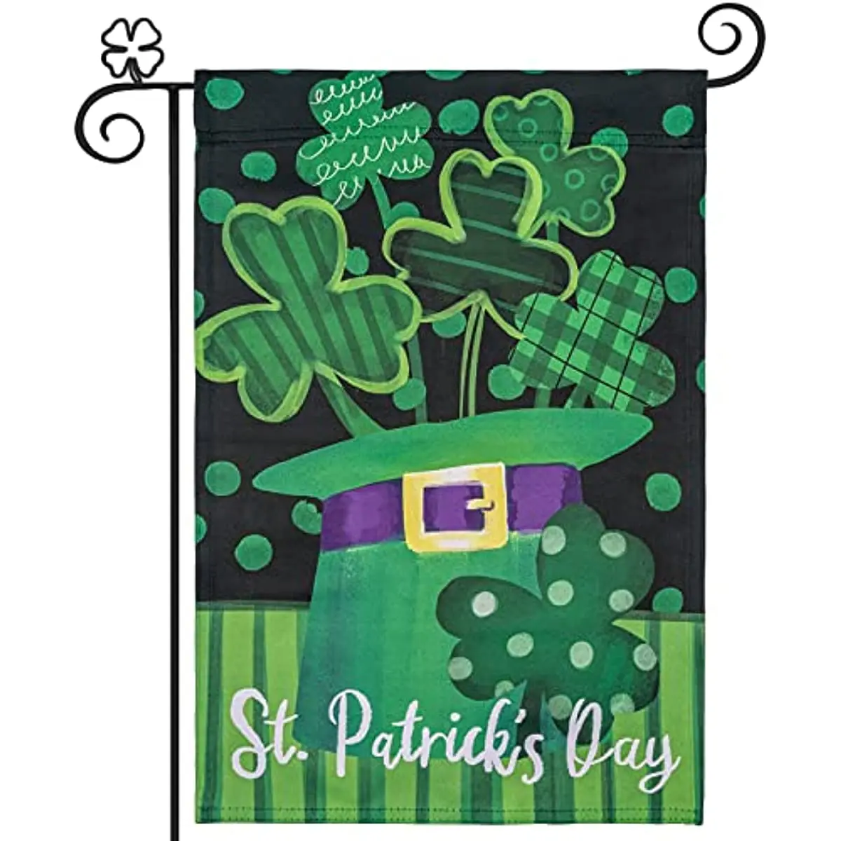 

St Patricks Day Garden Flag Double Sided Yard Flag with Shamrocks Leprechaun Hat Clovers Decorations Outdoor Indoor 12x18 Inch