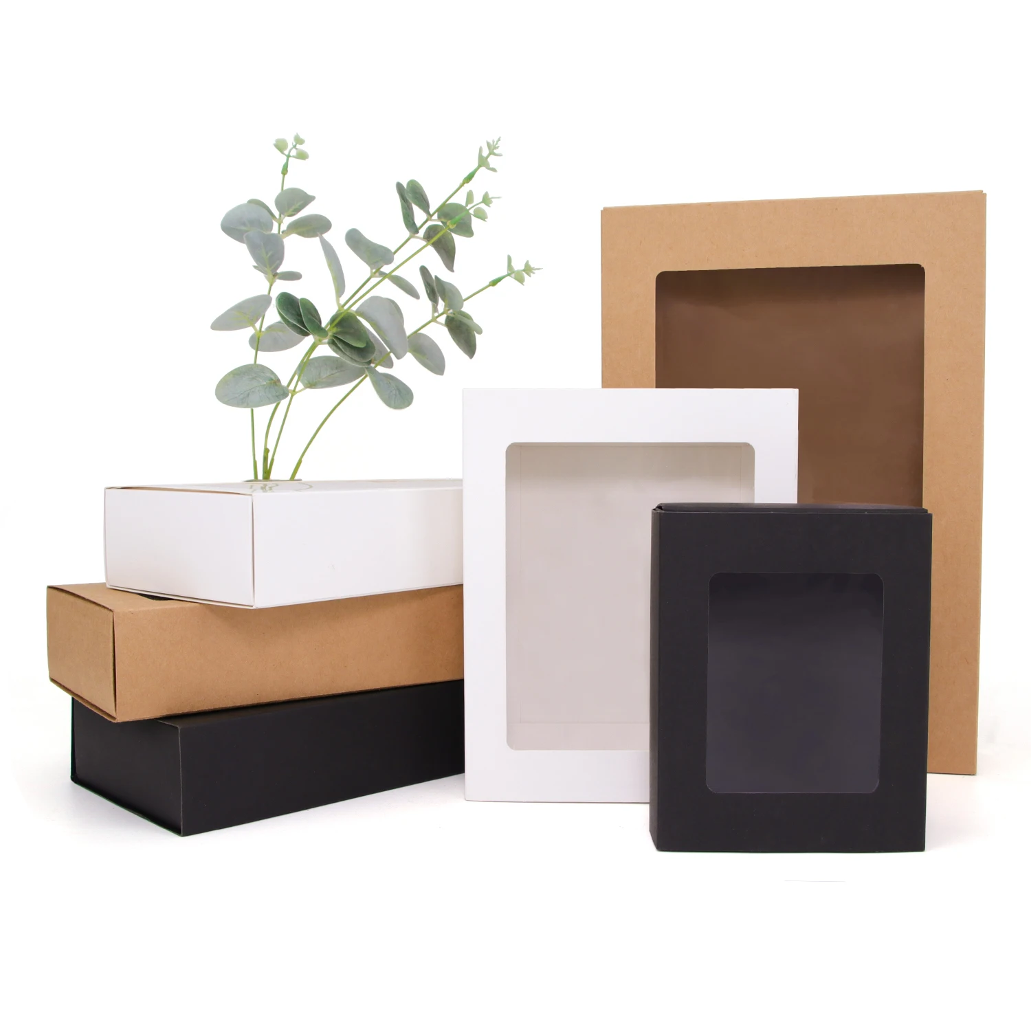 

10pcs / Black pull out visual window gift box Solid color window open cowhide paper box Cowhide holiday gift wrap drawer box